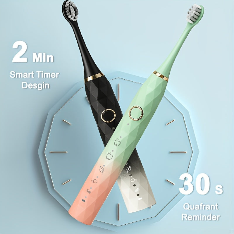 IPX8 Gradient Electric Toothbrush, USB Rechargeable, Couple, Smart Timer, 10 Replaceable Brush Heads, 2 Colors, Sonic Toothbrush, Travel, Holiday Gifts, Clean Teeth, Gifts for The Family
