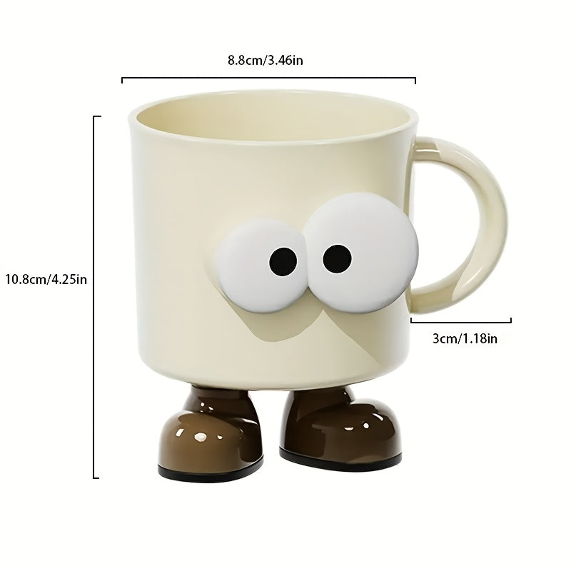 Cute Cartoon Character Toothbrush Holder & Mouthwash Cup with Handle - Durable Plastic Bathroom Organizer, Easy to Clean, Adorable Smiling Face Design with Expressive Eyes, Space-Saving for Couples, Dorm, Travel - Hygienic Storage for Toothbrushes &