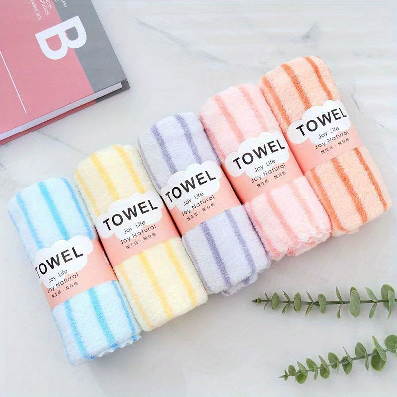 5-Pack Ultra-Soft Coral Fleece Towels Suitable for - Thickened Absorbent Bath & Face Towels with Color-Coded Strips (5 Colors), Rectangular for, Spa, & Sensitive Skin