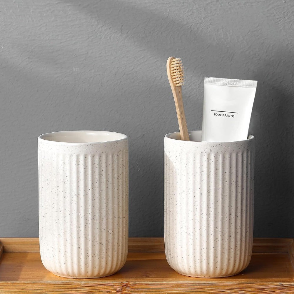 2pcs Ceramic White Bathroom Water Cup Bathroom Toothbrush Holder Light Luxury High Appearance Ceramic Toothbrush Toothpaste Cup Healthy Material Reusable Toothbrush Mouthwash Cup Household Couple Wash Cup for Coffee Cup Milk Cup Toothbrushing Cup