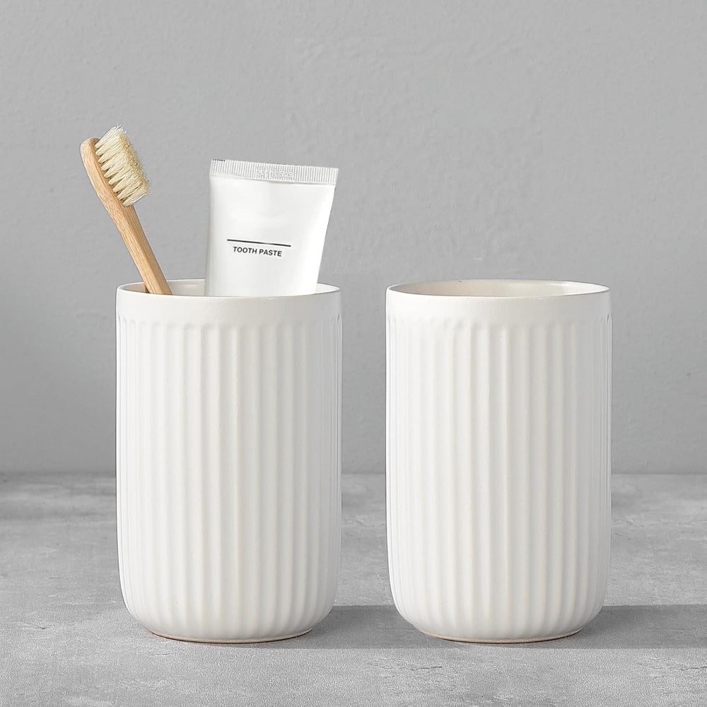 2pcs Ceramic White Bathroom Water Cup Bathroom Toothbrush Holder Light Luxury High Appearance Ceramic Toothbrush Toothpaste Cup Healthy Material Reusable Toothbrush Mouthwash Cup Household Couple Wash Cup for Coffee Cup Milk Cup Toothbrushing Cup
