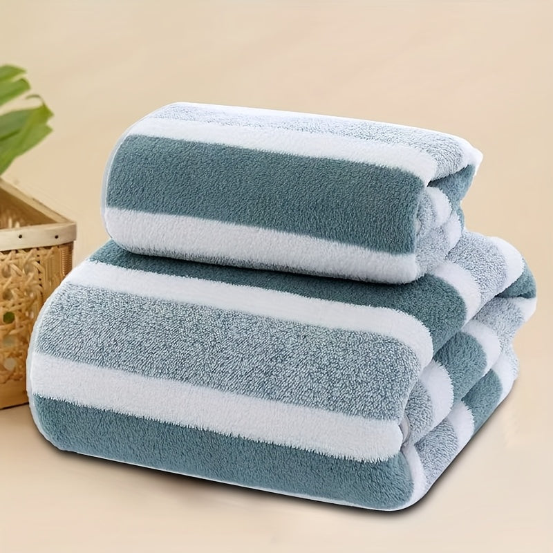 Set of 2 Striped Towels, Including a Beach Towel, a Soft Hand Towel, And a , Designed for Quick Drying And High Absorbency, Available in 5 Colors for Bathroom Use