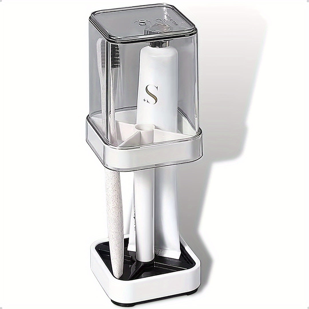 1pc Modern Upgraded Toothbrush Holder Set With Mouthwash Cup - Wall Mounted Couple Organizer, Space Saving Design, Ideal For Bathroom Organization And Decor Ideal For Storing Teeth And Toothbrushes, Suitable For Home, Dorms, Schools