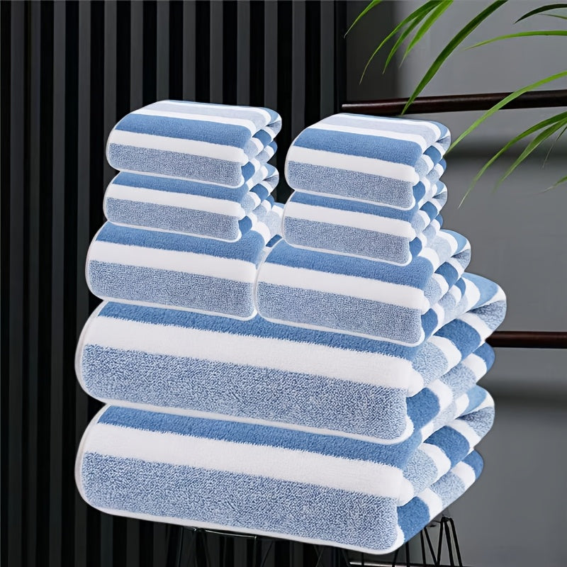 8pcs set, no hair loss, super absorbent, super soft two-color striped interval bath towel combination, including 2 large bath towels, 2 large face towels, 4 hand towels