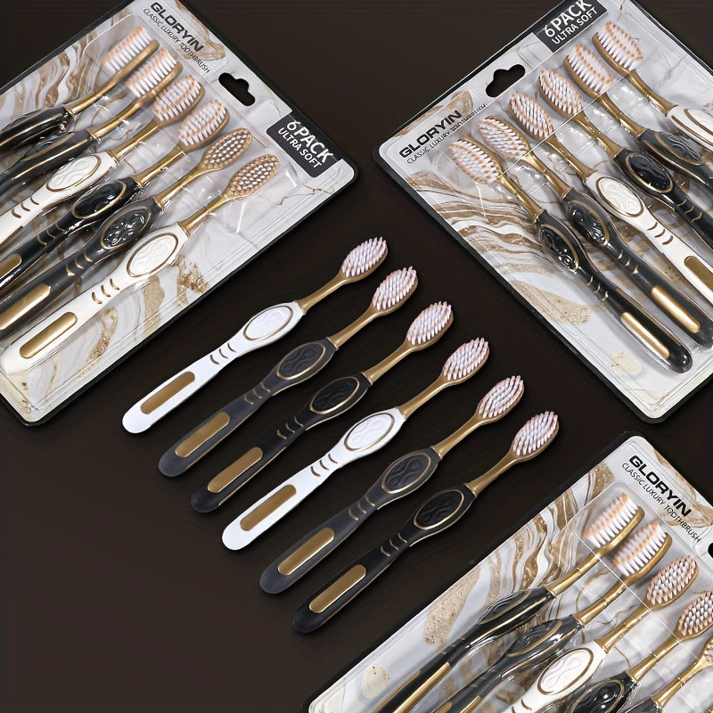 GLORYIN 6pcs Travel Set 6pcs Travel Set X 2 White Platinum Series Olive-shaped Anti-slip Handle Travel Essential Household, Adult, Couple, Soft Bristle Toothbrush.