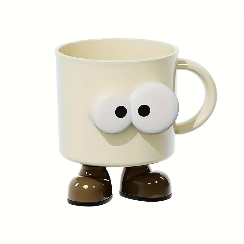 Cute Cartoon Character Toothbrush Holder & Mouthwash Cup with Handle - Durable Plastic Bathroom Organizer, Easy to Clean, Adorable Smiling Face Design with Expressive Eyes, Space-Saving for Couples, Dorm, Travel - Hygienic Storage for Toothbrushes &