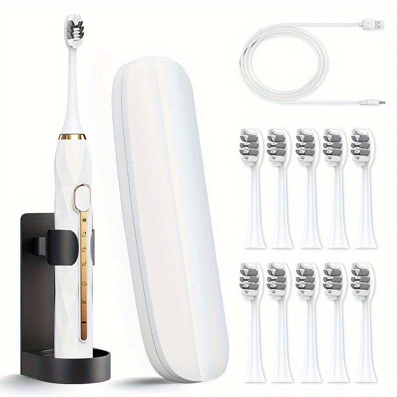 IPX8 Acoustic Electric Toothbrush USB Rechargeable Couple Rechargeable Metal Shaft Adult for Man And Woman Rechargeable Toothbrush Intelligent Timer 10 Replaceable Toothbrush Heads 5 Colors A Toothbrush Base A Portable Case