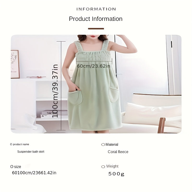 2pcs of Wearable Bath Towel And Hair Dry Cap Set, Adult Coral Velvet Shower Skirt, Suction Bathrobe with Pockets, Bath Towel with Hair Towel, Bathroom Supplies