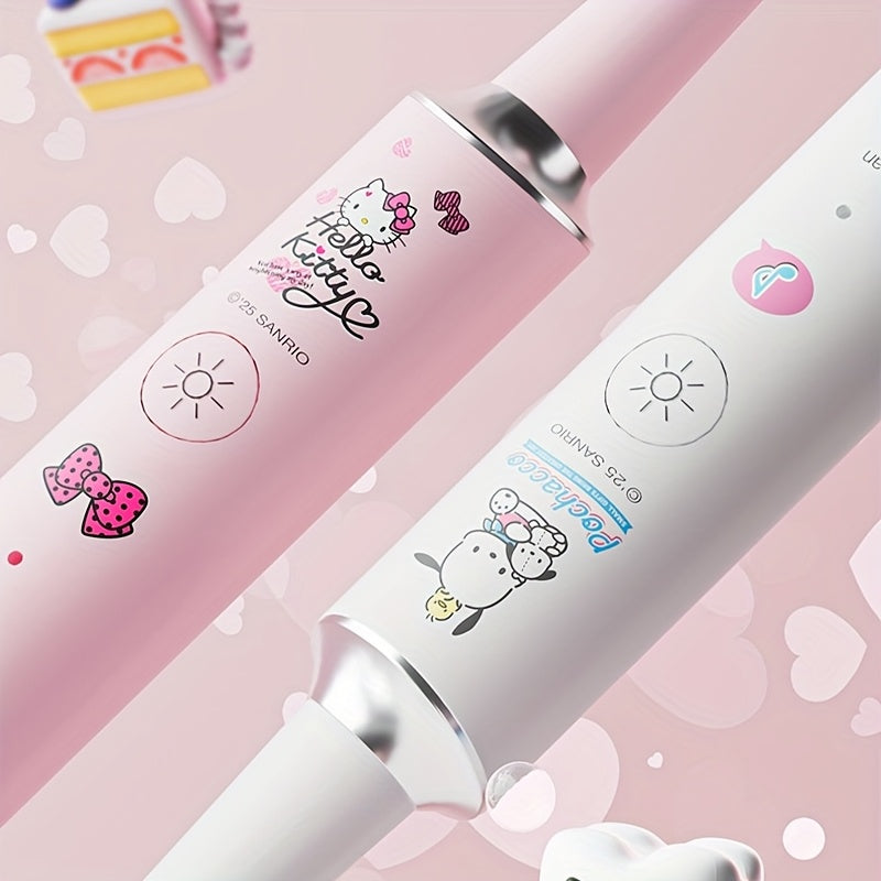 Sanrio Hellokitty Electric Toothbrush, 3 Replacement Brush Heads, 4 Cleaning Modes and 4 Intensity Levels, 2-Minute Timed Portable Packaging, Cute Design Suitable for Adult Girls' Birthday, Graduation, Christmas Gift