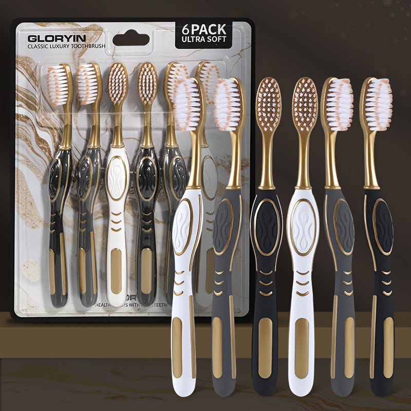 GLORYIN 6pcs Travel Set 6pcs Travel Set X 2 White Platinum Series Olive-shaped Anti-slip Handle Travel Essential Household, Adult, Couple, Soft Bristle Toothbrush.