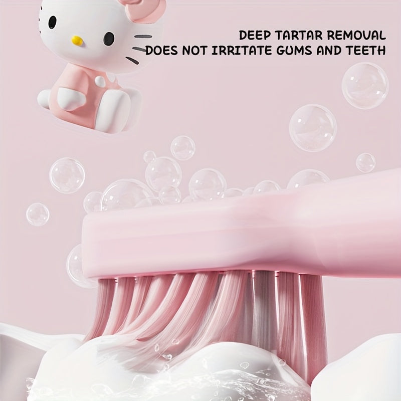 Sanrio Hellokitty Electric Toothbrush, 3 Replacement Brush Heads, 4 Cleaning Modes and 4 Intensity Levels, 2-Minute Timed Portable Packaging, Cute Design Suitable for Adult Girls' Birthday, Graduation, Christmas Gift