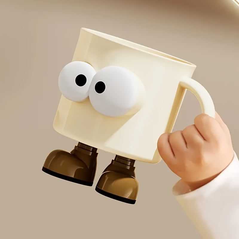 Cute Cartoon Character Toothbrush Holder & Mouthwash Cup with Handle - Durable Plastic Bathroom Organizer, Easy to Clean, Adorable Smiling Face Design with Expressive Eyes, Space-Saving for Couples, Dorm, Travel - Hygienic Storage for Toothbrushes &