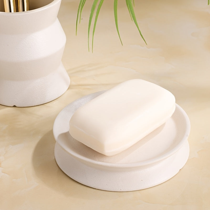 4pcs Modern Ceramic Bathroom Set with Drainable Soap Dispenser & Gargle Cups - Ceramic Bottles Suitable for Shower, Bathtub, Vanity - Elegant Bath Decor Gift Set