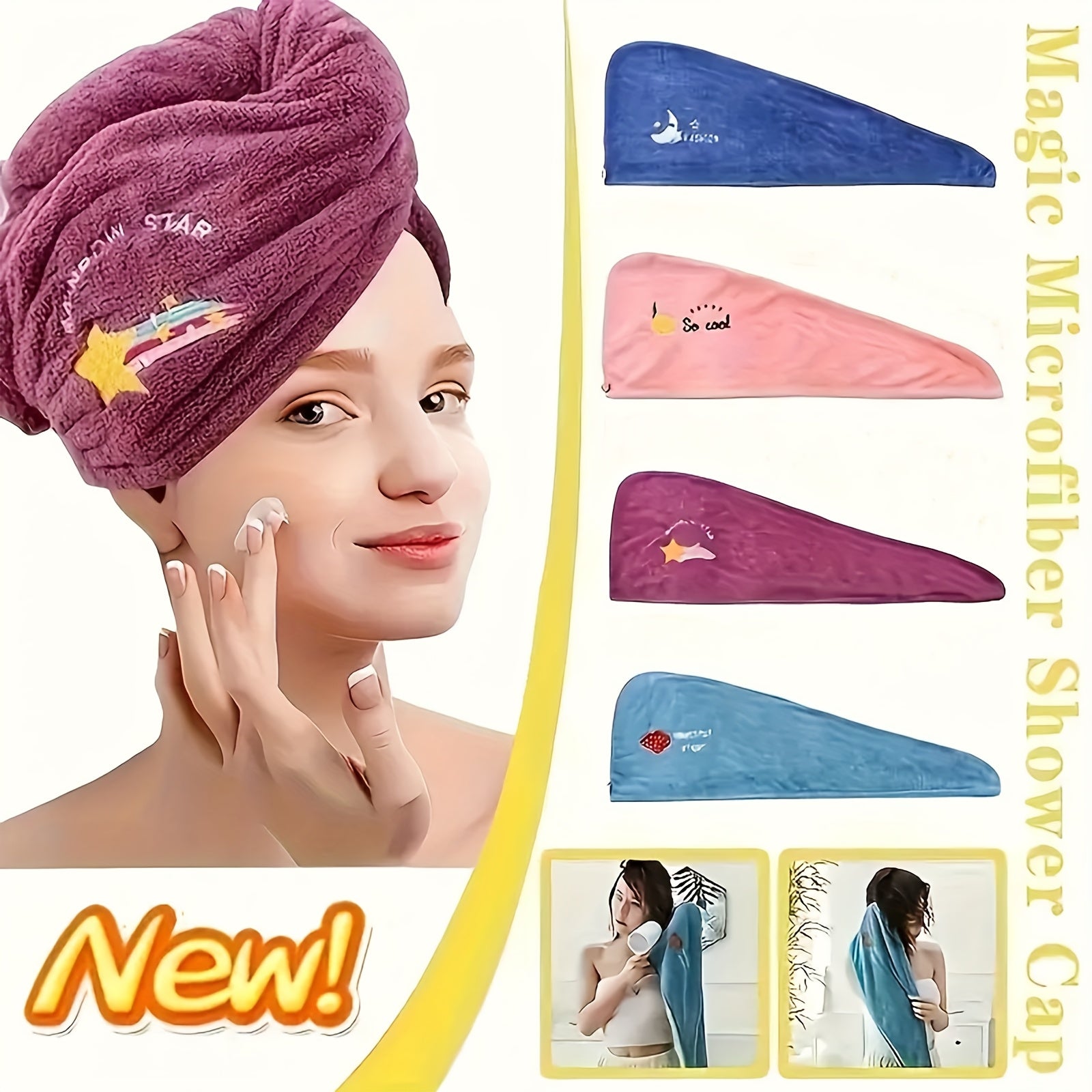 4pcs Rapid Drying Towel Hair Drying Towels, Microfiber Quick Dry Hair Towel Wrap Drying Hair Towel, Coral Fleece Ladies Hair Towel Set, Wet Hair Wrap Turbans Microfiber Hair Towel Soft Hair Drying Cap With Embroidery