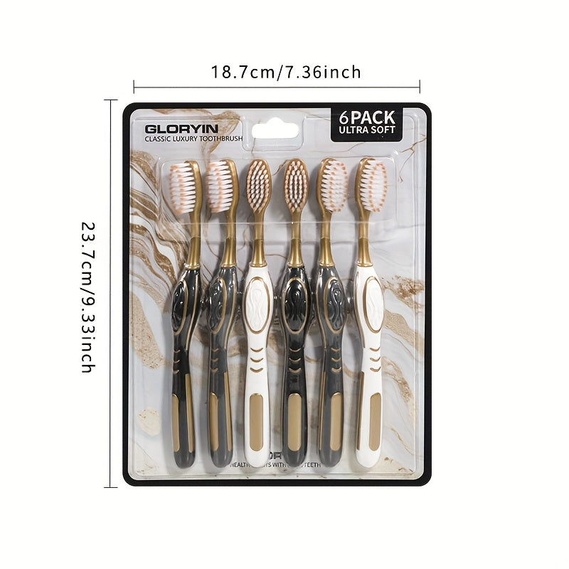 GLORYIN 6pcs Travel Set 6pcs Travel Set X 2 White Platinum Series Olive-shaped Anti-slip Handle Travel Essential Household, Adult, Couple, Soft Bristle Toothbrush.