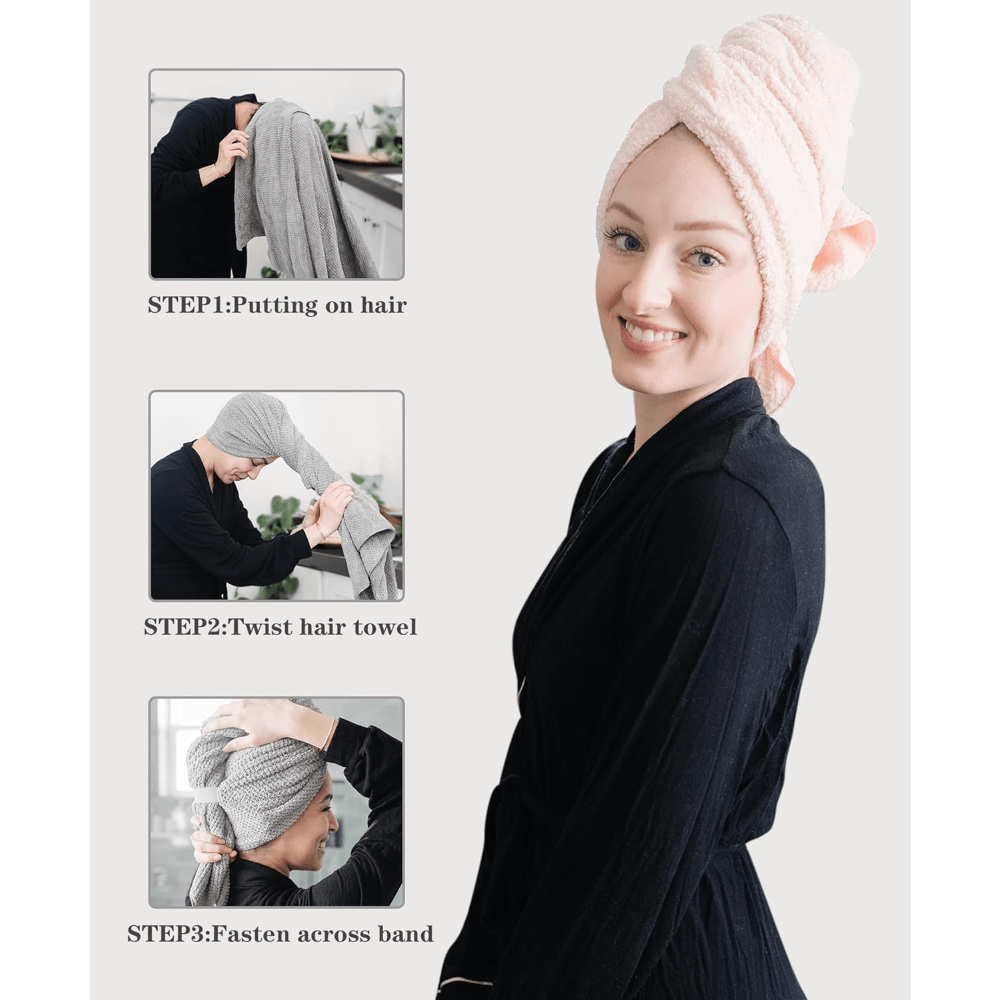 Large Microfiber Hair Towel Wrap for Women, Super Absorbent Quick Dry Anti-Frizz Turban, for Curly Long Short Wet Hair, 1\u002F2 Pack, 27.5\