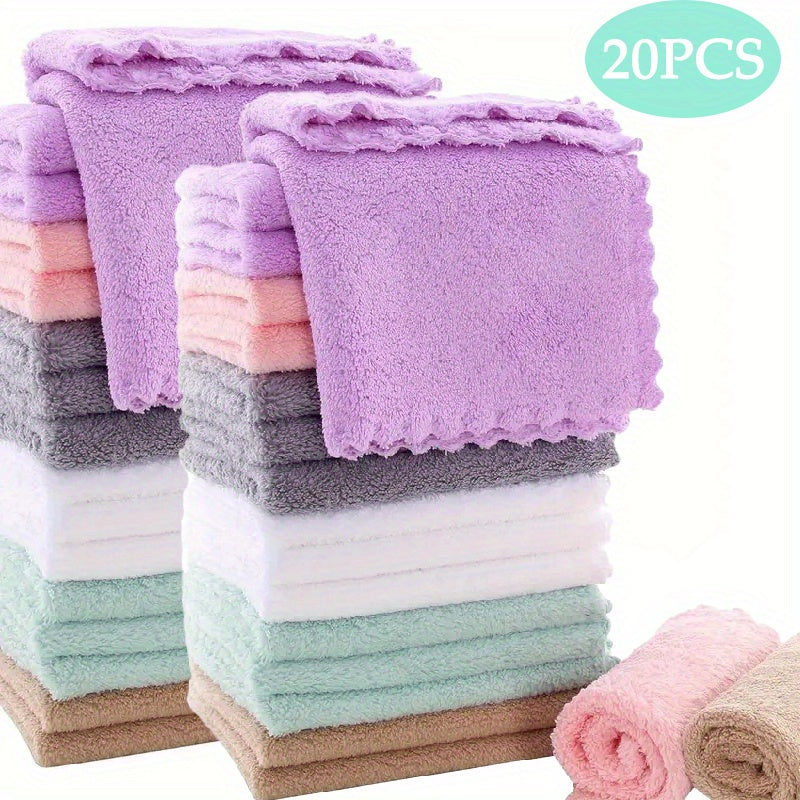 20pcs of Solid Color And Striped Washcloths That Are Soft, Absorbent, And Quick-Drying. These Small Square Towels Are Ideal for Family Bathrooms, Face Care, Gym, Spa, And Travel. Essential Bathroom Items for Everyday Use, Suitable for Everyone.