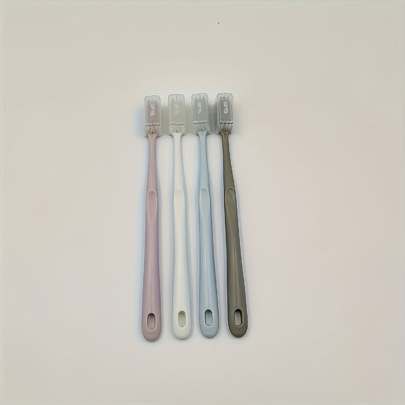 Set of Four Japanese Toothbrushes Featuring Soft Bristles And Protective Cases, Designed for Easy Travel. They Are Gentle on Sensitive Teeth And Gums, Available in Pink, Blue, White, And Beige