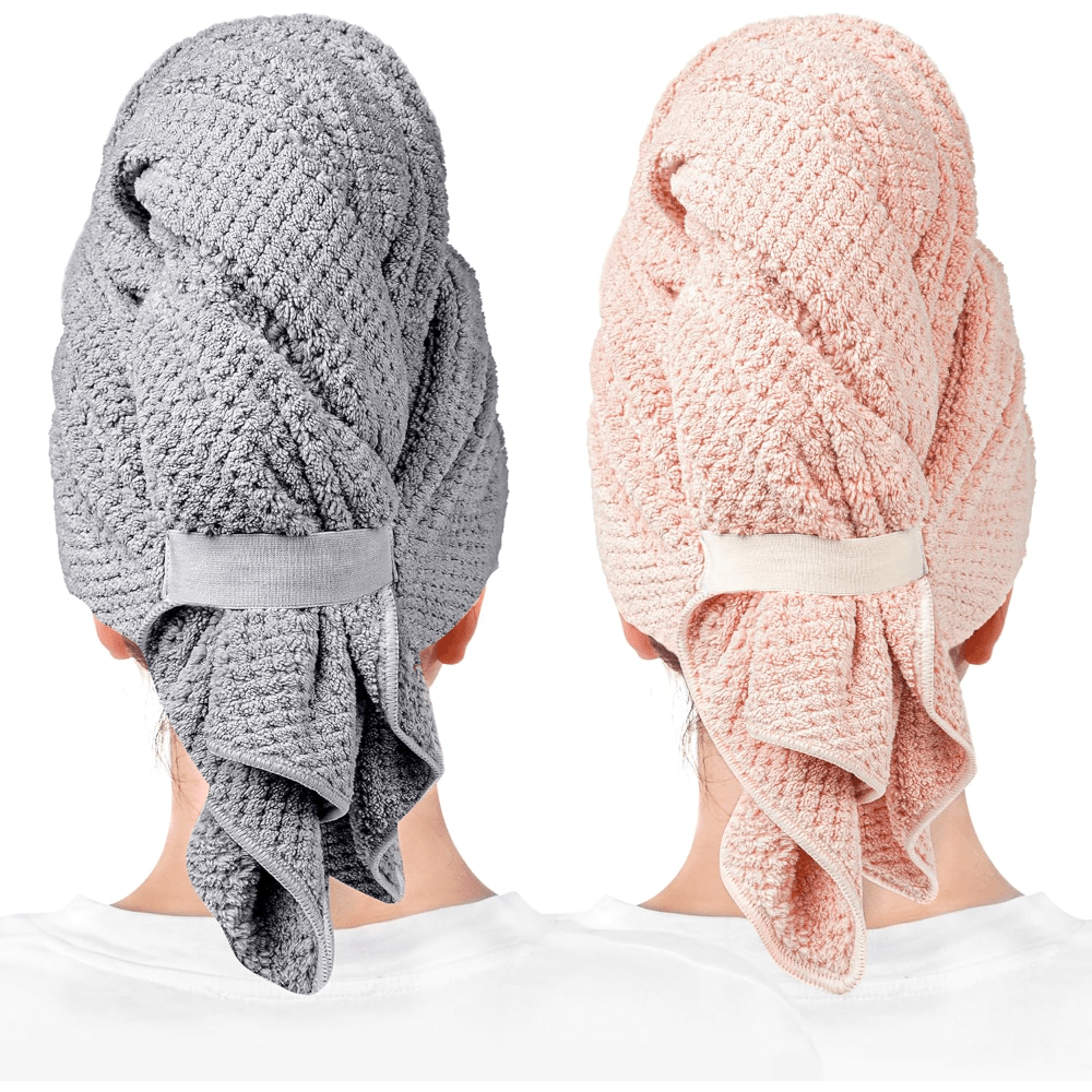 Large Microfiber Hair Towel Wrap for Women, Super Absorbent Quick Dry Anti-Frizz Turban, for Curly Long Short Wet Hair, 1\u002F2 Pack, 27.5\