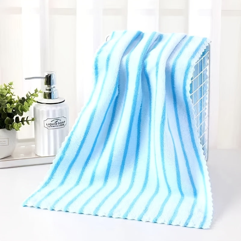 5-Pack Ultra-Soft Coral Fleece Towels Suitable for - Thickened Absorbent Bath & Face Towels with Color-Coded Strips (5 Colors), Rectangular for, Spa, & Sensitive Skin