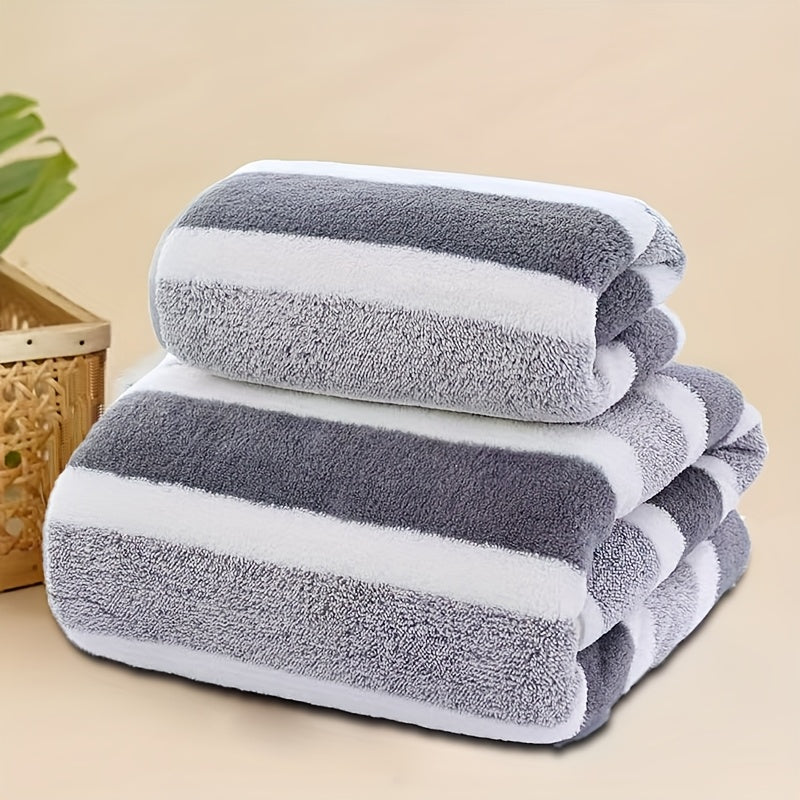 Set of 2 Striped Towels, Including a Beach Towel, a Soft Hand Towel, And a , Designed for Quick Drying And High Absorbency, Available in 5 Colors for Bathroom Use