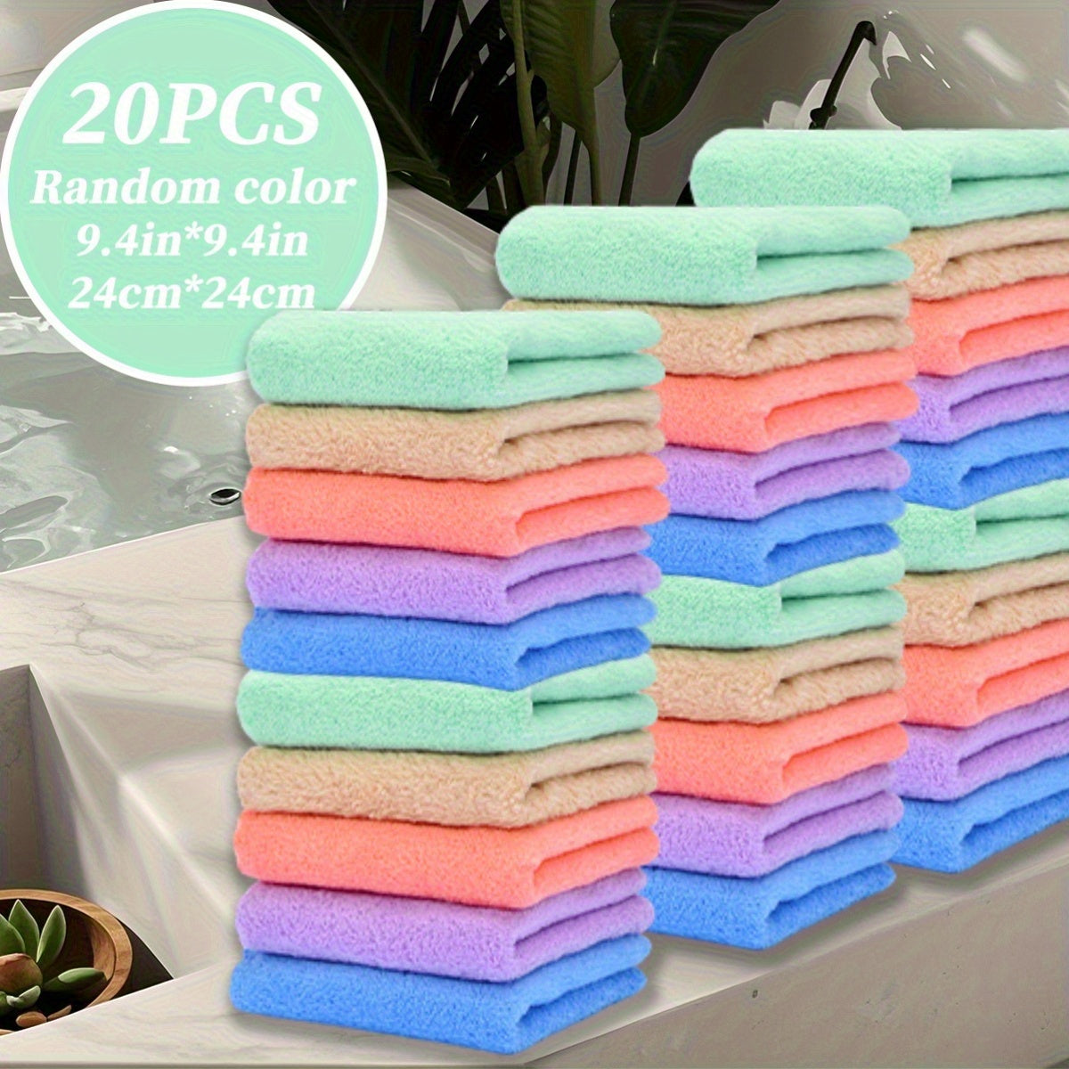 20pcs of Solid Color And Striped Washcloths That Are Soft, Absorbent, And Quick-Drying. These Small Square Towels Are Ideal for Family Bathrooms, Face Care, Gym, Spa, And Travel. Essential Bathroom Items for Everyday Use, Suitable for Everyone.