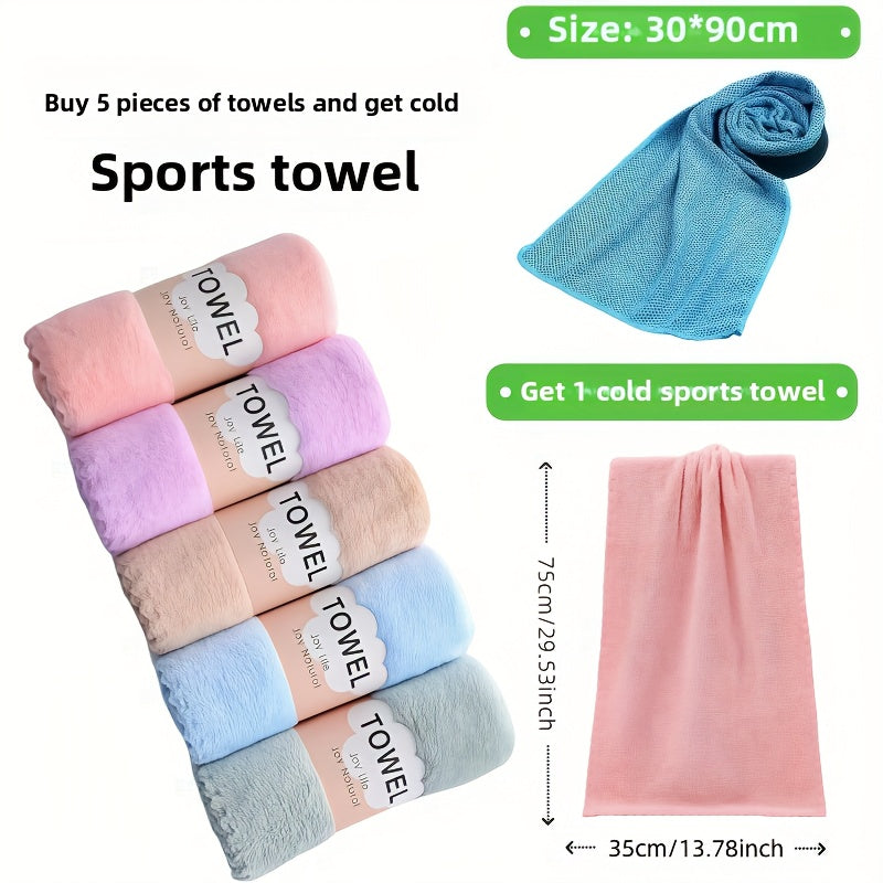 5-Pack Ultra-Soft Coral Fleece Towels Suitable for - Thickened Absorbent Bath & Face Towels with Color-Coded Strips (5 Colors), Rectangular for, Spa, & Sensitive Skin