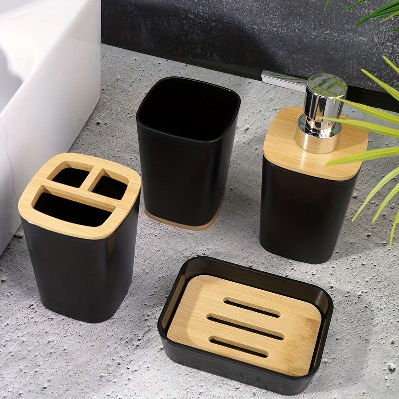 4pcs Simple Solid Color Bathroom Accessory Set, Includes Lotion Dispenser, Soap Dish, Mouthwash Cup And Toothbrush Holder, Suitable for Bathroom Decoration, Housewarming Gift Set, Bathroom Storage And Organization