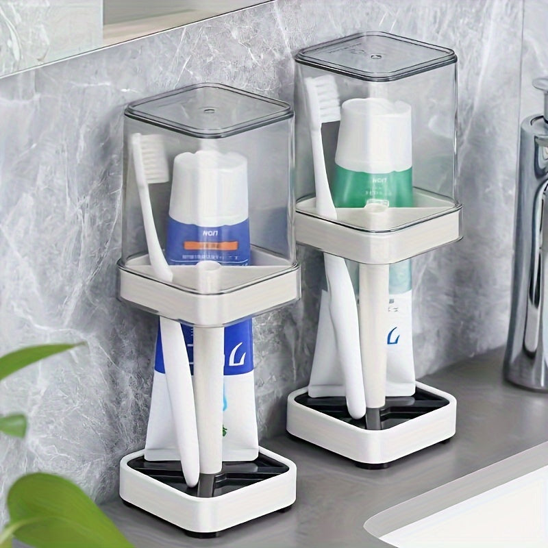 1pc Modern Upgraded Toothbrush Holder Set With Mouthwash Cup - Wall Mounted Couple Organizer, Space Saving Design, Ideal For Bathroom Organization And Decor Ideal For Storing Teeth And Toothbrushes, Suitable For Home, Dorms, Schools