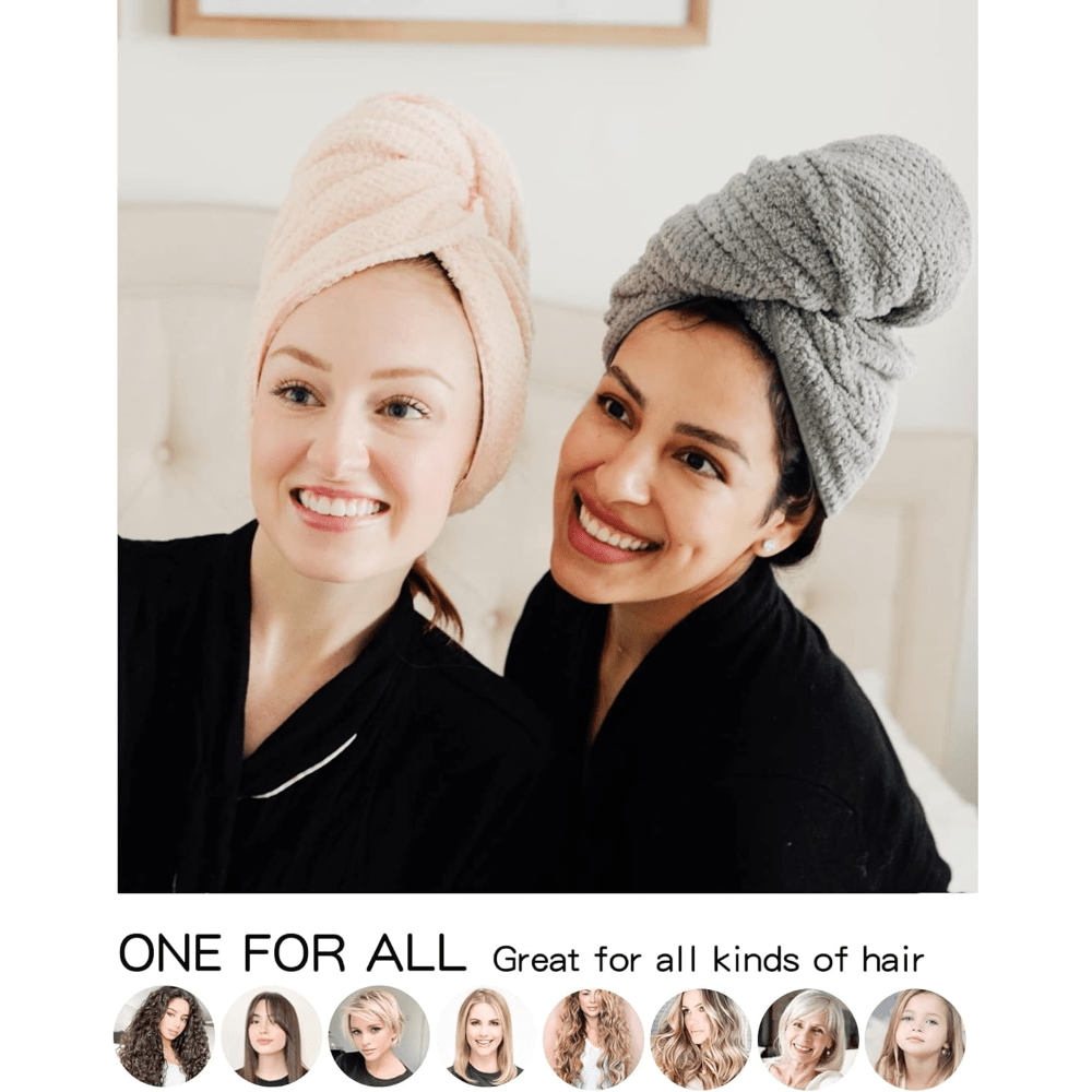 Large Microfiber Hair Towel Wrap for Women, Super Absorbent Quick Dry Anti-Frizz Turban, for Curly Long Short Wet Hair, 1\u002F2 Pack, 27.5\