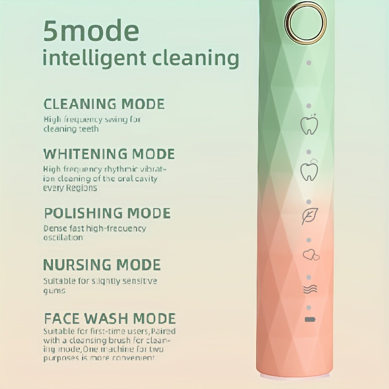 IPX8 Gradient Electric Toothbrush, USB Rechargeable, Couple, Smart Timer, 10 Replaceable Brush Heads, 2 Colors, Sonic Toothbrush, Travel, Holiday Gifts, Clean Teeth, Gifts for The Family