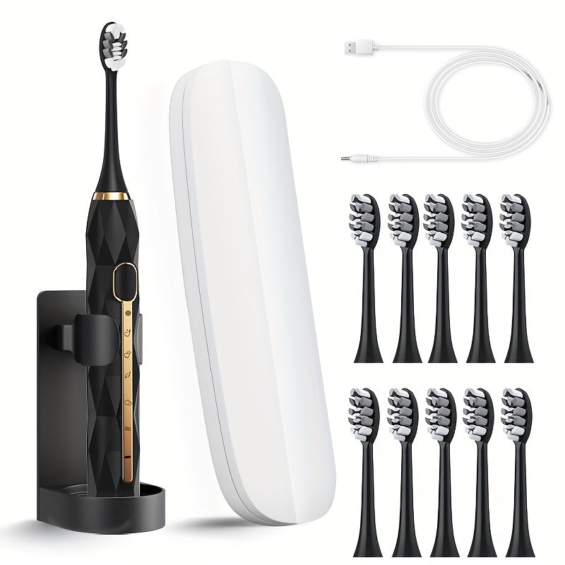 IPX8 Acoustic Electric Toothbrush USB Rechargeable Couple Rechargeable Metal Shaft Adult for Man And Woman Rechargeable Toothbrush Intelligent Timer 10 Replaceable Toothbrush Heads 5 Colors A Toothbrush Base A Portable Case