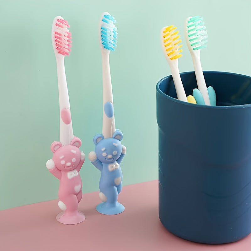 Four Cartoon Bear And Rabbit Toothbrushes, Featuring Soft Bristles And a Portable Design, with a Cute Small in Four Macaron Colors
