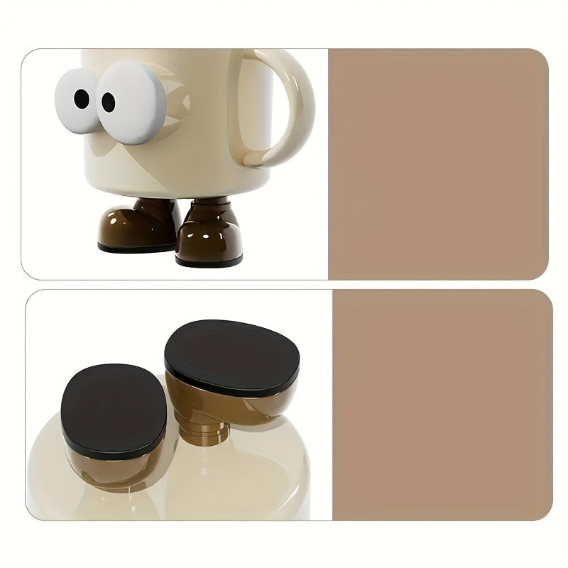 Cute Cartoon Character Toothbrush Holder & Mouthwash Cup with Handle - Durable Plastic Bathroom Organizer, Easy to Clean, Adorable Smiling Face Design with Expressive Eyes, Space-Saving for Couples, Dorm, Travel - Hygienic Storage for Toothbrushes &