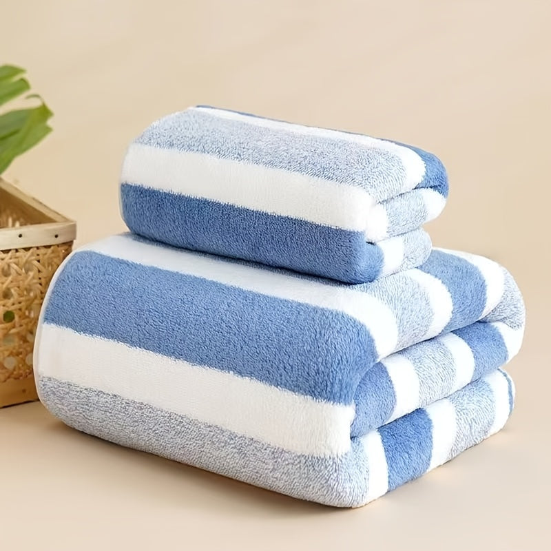 Set of 2 Striped Towels, Including a Beach Towel, a Soft Hand Towel, And a , Designed for Quick Drying And High Absorbency, Available in 5 Colors for Bathroom Use