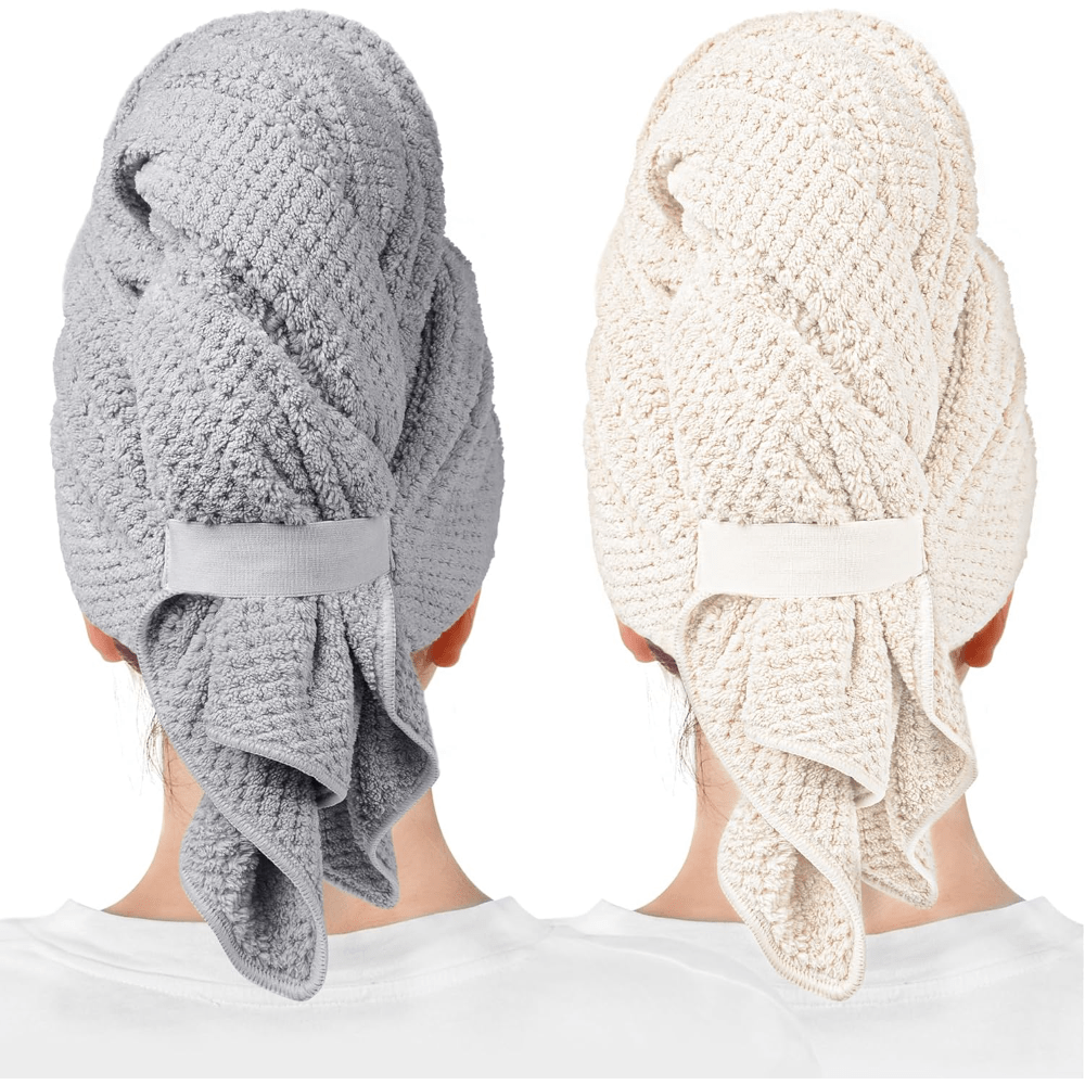 Large Microfiber Hair Towel Wrap for Women, Super Absorbent Quick Dry Anti-Frizz Turban, for Curly Long Short Wet Hair, 1\u002F2 Pack, 27.5\